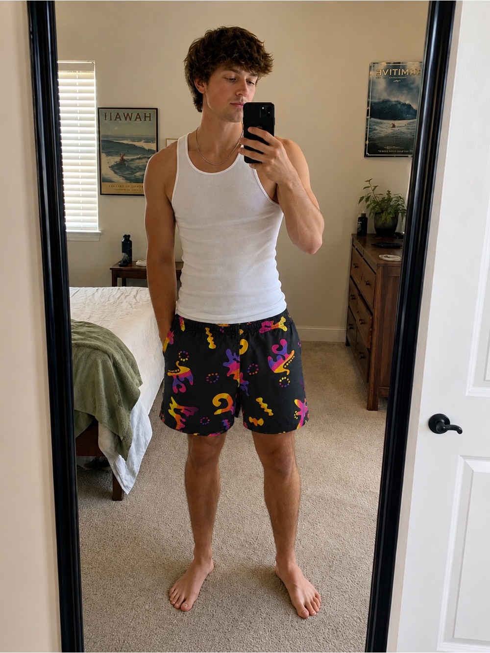 Mens Retro 80’s/90’s Swim Trunks Shorts Swimsuit Size Medium